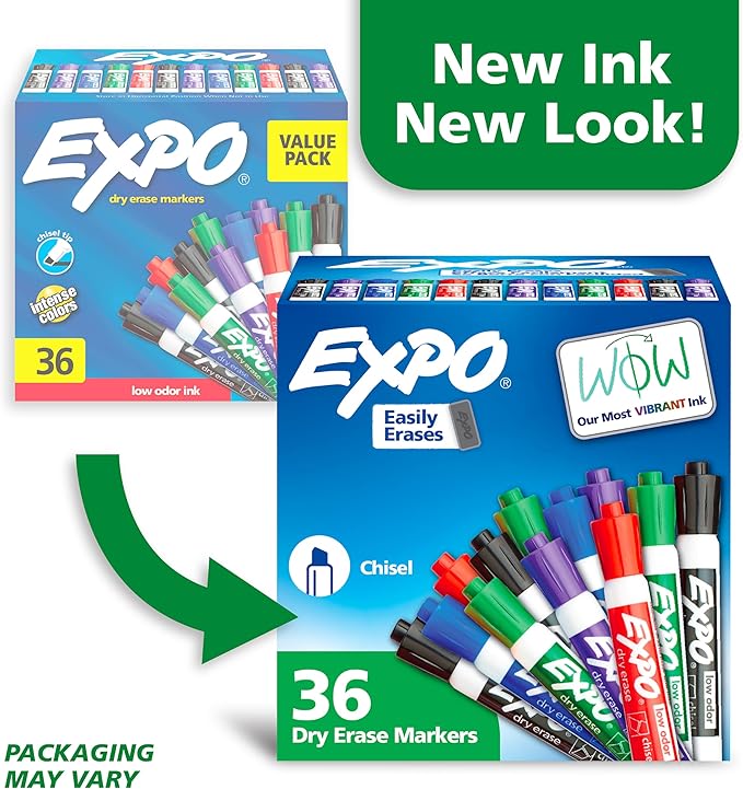 EXPO Dry Erase Markers,Low Odor Ink,Assorted Colors,Chisel Tip,36 Count (Pack of 6)