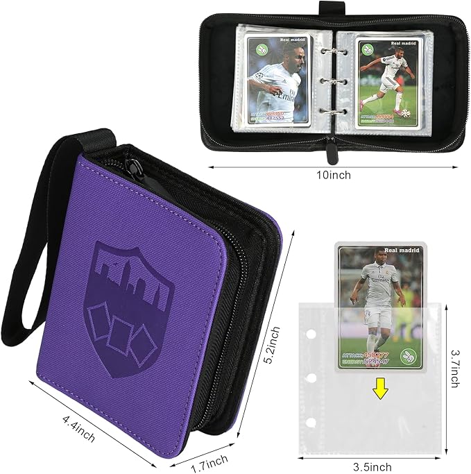 Mini Card Binder 1 Pocket, 80 Pockets Trading Card Binder, Premium Small 2 Pocket Trading Card Collection Album Folder with 40 Sleeves Double Sided - Gifts for Kids (Purple)