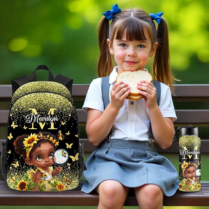 Custom Kids Backpack with Lunch Box Personalized Name Bookbag for Girls Back to School Yellow Backpacks for Elementary Middle School Boys