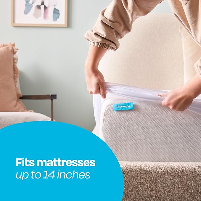 Linenspa Waterproof Mattress Protector, Twin Size – Fitted Sheet Style, Breathable, Machine Washable & Dryer Safe, White