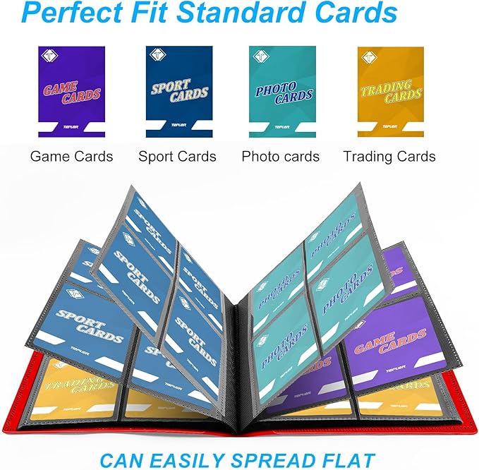 Trading Card Binder, Card Binder Album Folder Book Fit for MTG Baseball Football Sports Cards, Easy to Use Card Collection Binder (Red, 160 Pockets)
