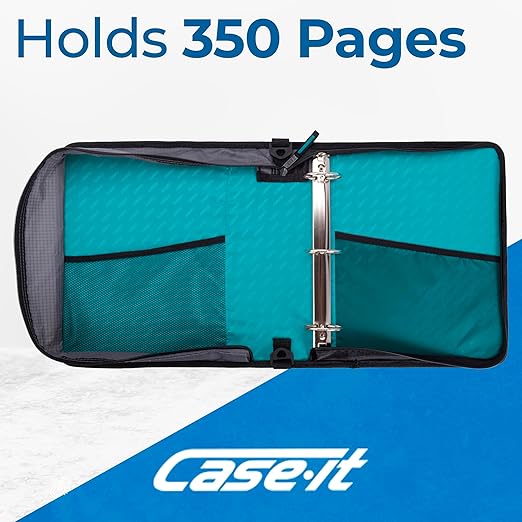 Case-it Universal Zipper Binder | 2-Inch O-Rings, 13-Inch Laptop/Tablet Padded Pocket, 400 Sheet Capacity, Multiple Storage Pockets & Shoulder Strap | School & Office Organizer | LT-007 Spearmint