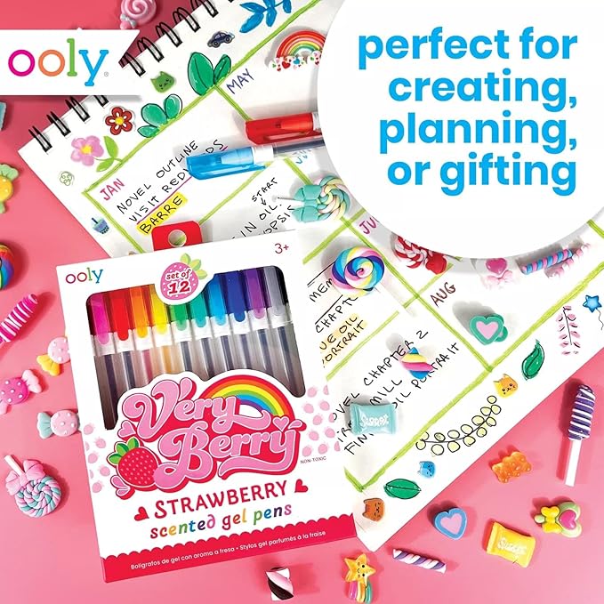 Ooly Scented Very Berry Gel Pens Set of 12-0.7mm NIB with Strawberry Scent, Pens for Kids and Adults, Art and Stationery Supplies