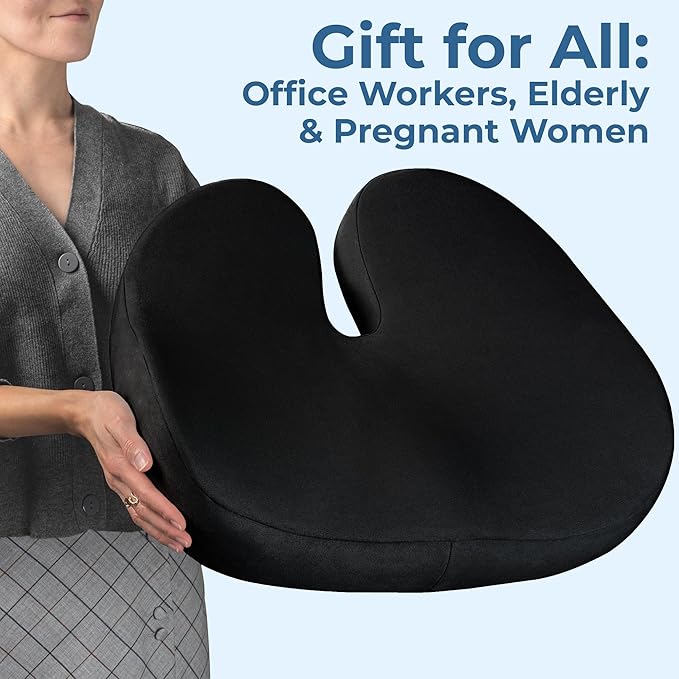 5 STARS UNITED Seat Cushion for Tailbone Pain Relief – Large Memory Foam Cushion for Coccyx, Hip, Sciatica & Post-Surgery Recovery – Wheelchair, Car, Desk, Gaming & Office Chairs, Black, XX-Large
