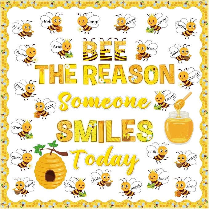 Pasimy Spring Bulletin Board Decorations 3D Sunflower Bulletin Board Set Bee Classroom Decor Honeycomb Butterfly Flower Cutouts Spring Borders for Home Office Wall Door Window Supplies(Honeybee)