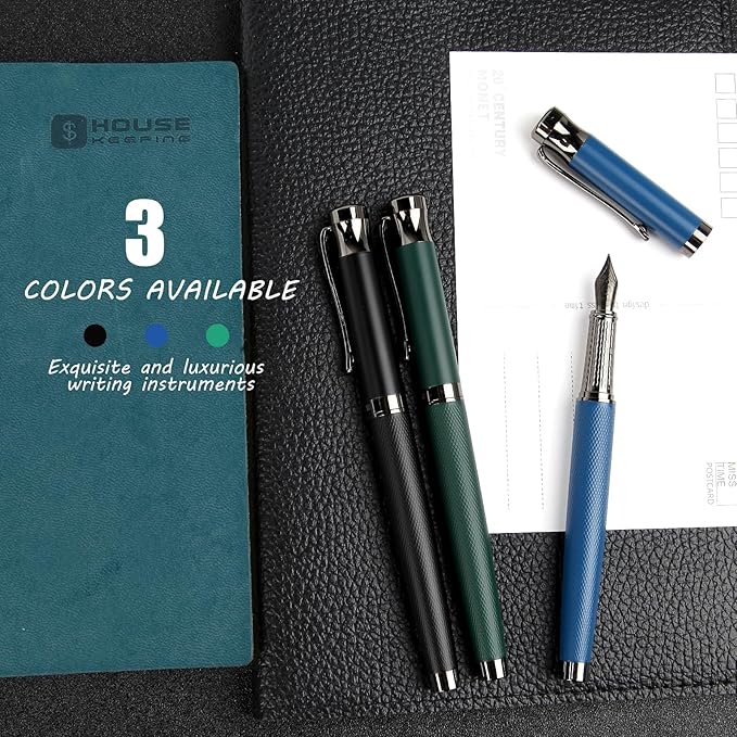 Luxury Fountain Pen Set,Ink Pen for Smooth Writing,Medium Nib,Includes 10 Ink Cartridges&Ink Converter,Best Pen Gift Case for Men & Women,fancy,calligraphy,Executive,Office pen-Blue