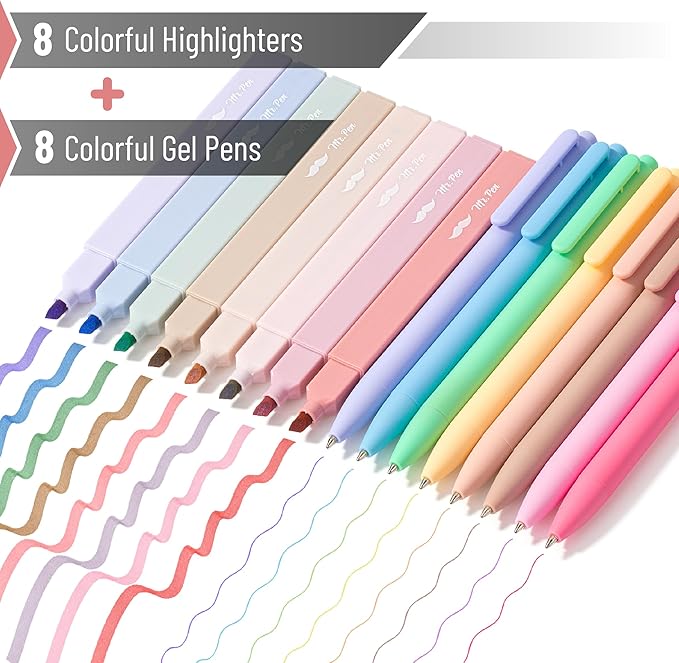 Mr. Pen Aesthetic 16 Pack Colored Gel Pens & 200 Sheets Sticky Tabs - No Bleed Highlighters for Bible Pages