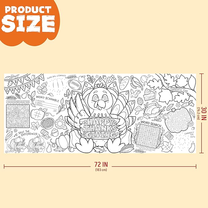 JOYIN Thanksgiving Decorations Giant Coloring Poster Tablecover, 30 x 72 Inches Thanksgiving Turkey Themed Tablecloth for, Versatile Coloring Crafts Kit for Fall School Party Supplies, Special Events