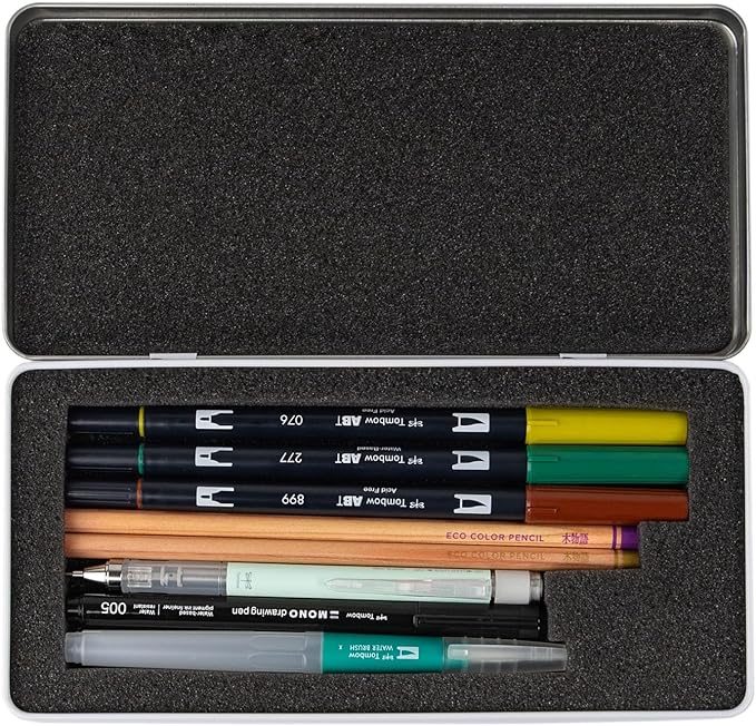 Tombow 56305 Urban Sketching Set, 8-Piece Art Set with Dual Brush Pens, Colored Pencils, Water Brush, Mechanical Pencil, Drawing Pen