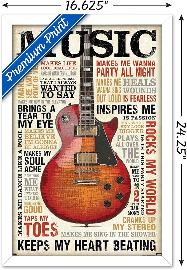 Trends International Music Inspires Me Wall Poster, 14.725" x 22.375", White Framed Version