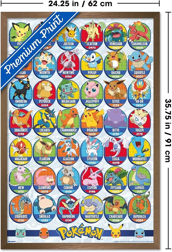 Pokémon: All-Time Favorites - Grid Wall Poster, 34L" x 22.4W", Bronze Framed Version