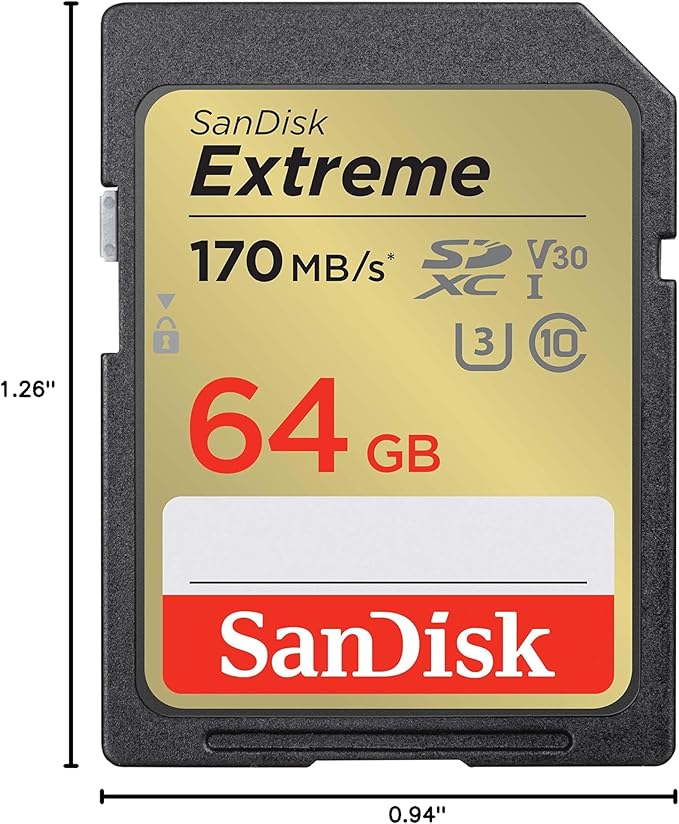 SanDisk 64GB Extreme SDXC UHS-I Memory Card - C10, U3, V30, 4K, UHD, SD Card - SDSDXV2-064G-GNCIN