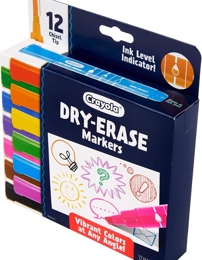Crayola Take Note Dry Erase Markers for School (12ct) Teacher Supplies, Chisel Tip Whiteboard Markers, Essential Classroom Must Haves, Low Odor (Pack of 2)