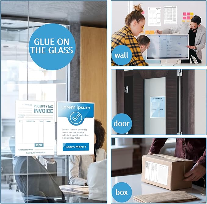 100Pcs Self Adhesive Display Pockets - 8.5 x 11 Inch Paper Sleeves for Wall and Door Communication, Clear Adhesive Sheet Protectors for Office, School, Box Posting Signs