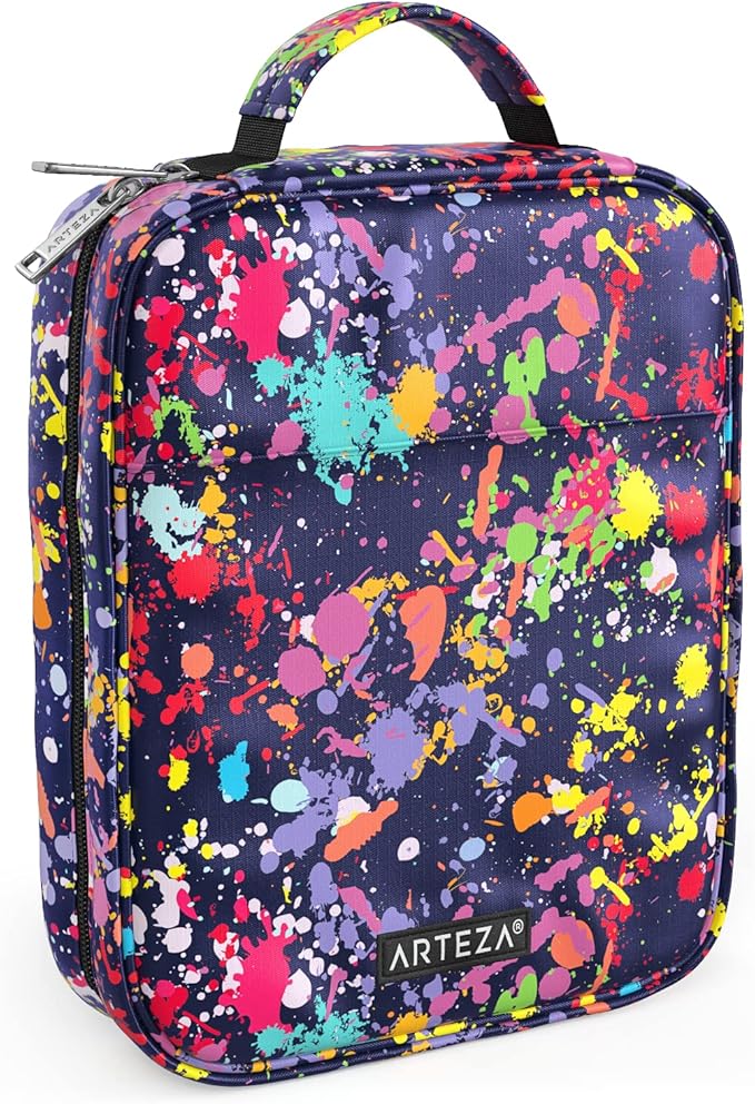Arteza Pencil Case Organizer, 64 Elastic Slots, Paint Splatter Pattern, Large Capacity, Holds Up to 205 Pencils, Pens, and Markers