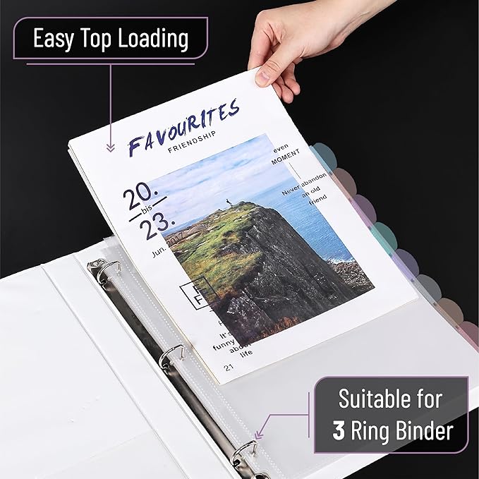 Mr. Pen- Clear Sheet Protectors with Binder, 8 Tabs, 4 Sets, Morandi Color, Clear Plastic Dividers for 3 Ring Binder, Insertable Index Page Divider Multicolor Tabs