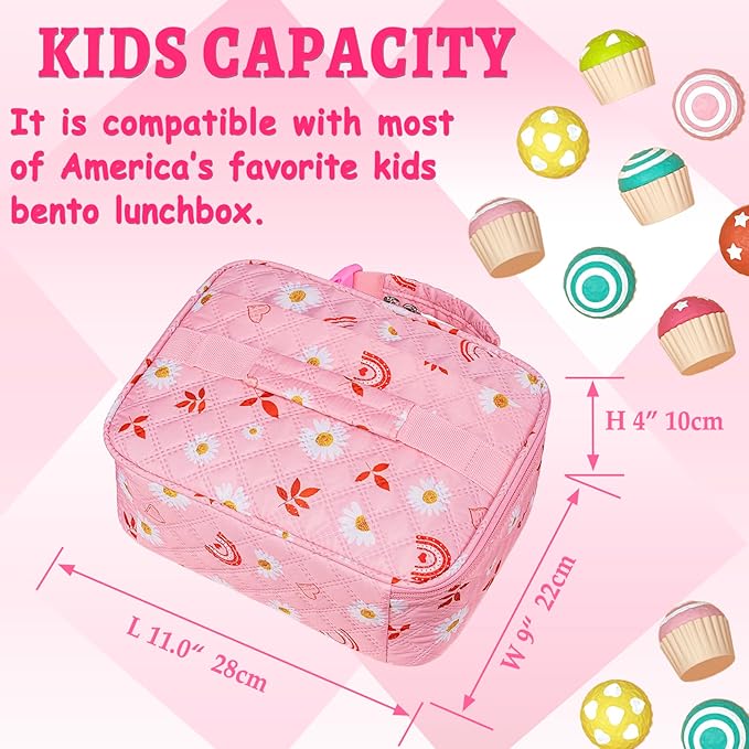 Rainbow Lunch Bag Pink for Girls Lonchera Para Niños Daisy Reusable Lunch Box with Reusable Snack Bag Back to School Lunch Kit