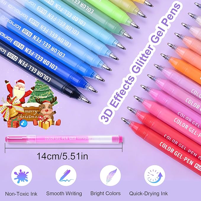 36 Colored Gel Pens Set, Glitter Gel Pens for Adult Coloring Books, No Bleed Through Acrylic Paint Markers, Medium Point Art Colored Pens Kit for Drawing, Sketching