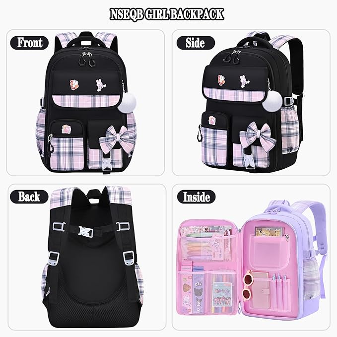 Girls Backpack,Kids School Backpack With Lunch Box Pencil Case Set,Cute Childrens Schoolbag For Girls