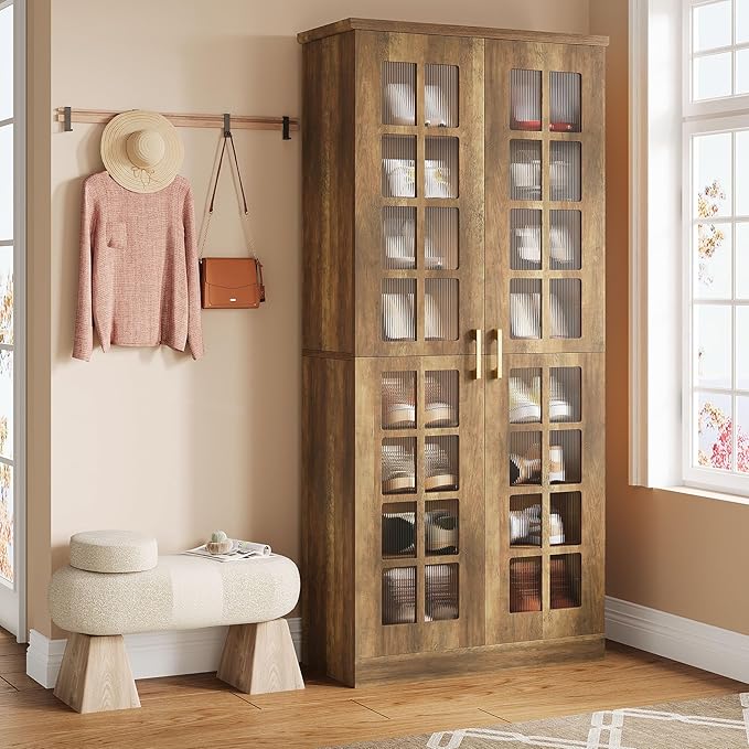 Tribesigns Tall Shoe Cabinet with Doors, 8-Tier Shoe Storage with Adjustable Shelves, Modern Shoe Organizer Shoe Rack Cabinet for Entryway, Hallway, Closet, Living Room, Rustic Brown