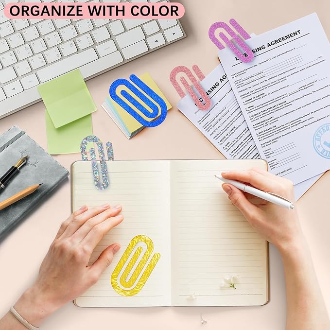 24 Pcs Jumbo Acrylic Paper Clips, 4"x2" Large Plastic Paper Clips, Bright Colors, Classroom & Office Supplies, Back to School Gifts for Students & Teachers, Desk Org & DIY Charms & Accents & Bookmarks