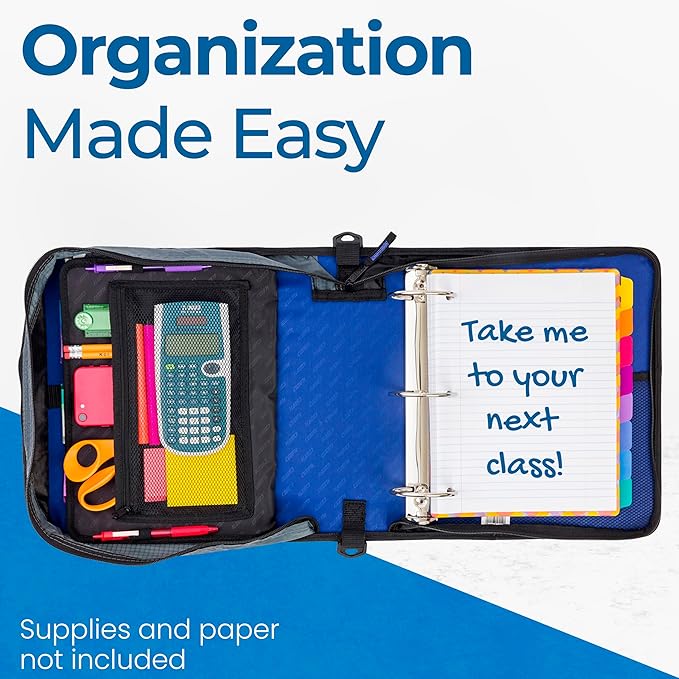 Case-it Mighty Zip Tab School Zipper Binder | 3-Inch O-Rings, 600-Sheet Capacity, 5-Subject Expanding File Folder, Multiple Pockets & Storage Organizer, Shoulder Strap | D-146 Midnight Blue | 6 Pack