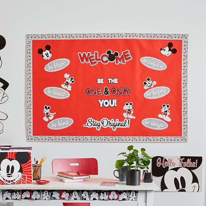 Eureka Disney Retro Mickey Mouse Poses Decorative Classroom and Bulletin Board Trim for Teachers, 2.25" Wide, 12 Strips for 37 Total Feet