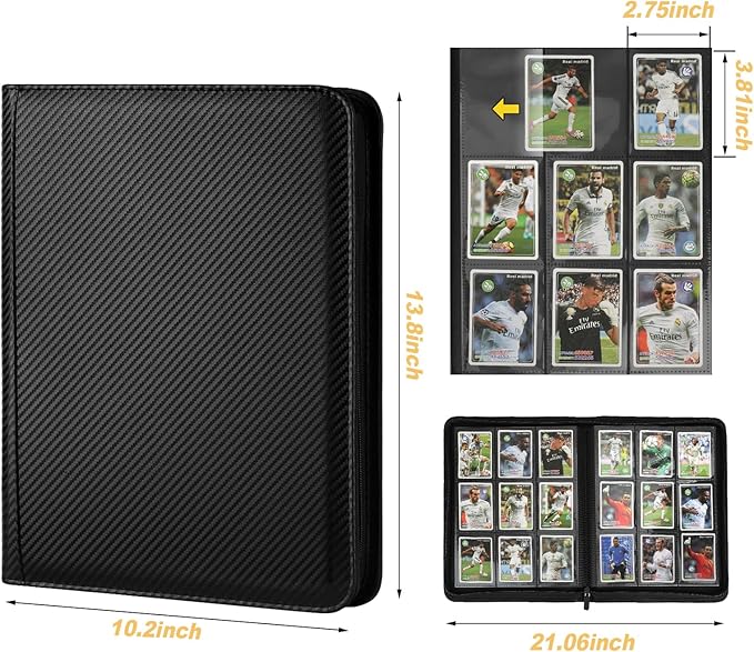 Trading Card Binder 9 Pocket, GERMUN PU Cover Card Binder for 360 Cards, Premium Trading Card Holder Folders, Double Sided Pocket Card Album for MTG, TCG (Carbon Black)