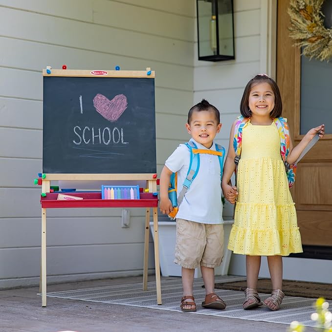 Melissa & Doug Deluxe Wooden Art Easel for Kids with Dry-Erase Board, Chalkboard & Drawing Paper Roller, Folding Double-Sided Toddler Easel, Preschool Learning Toys for Girls & Boys Ages 3+