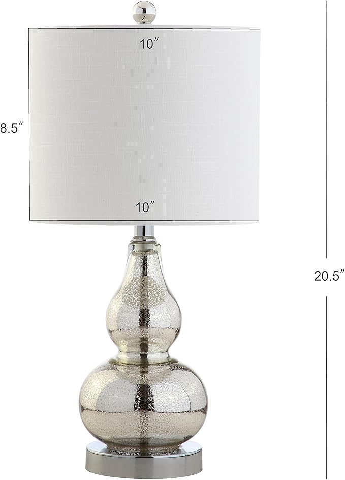 JONATHAN Y 20.5" Mercury Silver Glass Table Lamp, Modern Gourd Bedside Nightstand Lamp for Bedroom, Living Room, White Linen Shade, LED Bulb Included (JYL1028C)