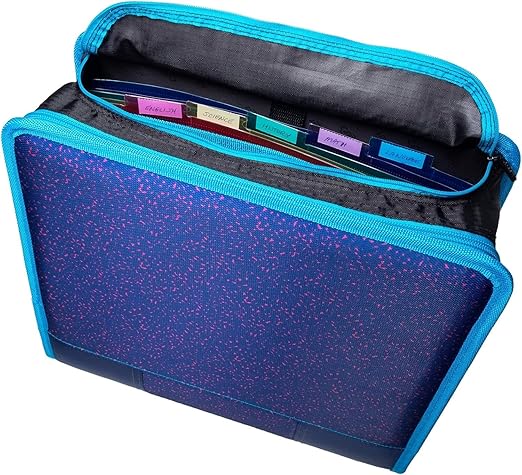 Case-it Mighty Zip Tab School Zipper Binder | 3-Inch O-Rings, 600-Sheet Capacity, 5-Subject Expanding File Folder, Multiple Pockets & Storage Organizer, Shoulder Strap | D-146 Monster Design Purpal