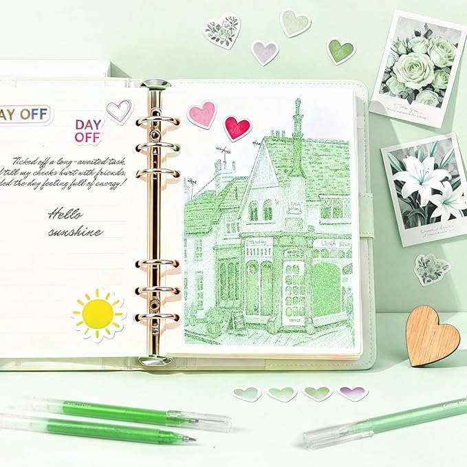 12 Green Glitter Gel Pens Set, 1.0 mm Fine Point for Black Paper & White Paper, Large Capacity Pens for Journaling, Adult Coloring Books, Drawing, Note Taking, Highlighting