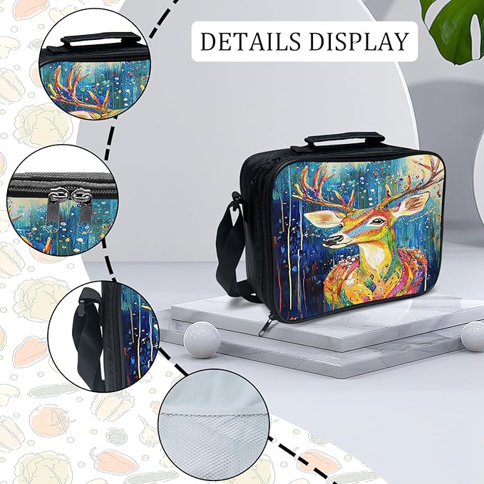 Deer Backpack Set 3 Piece School Bags and Lunch Box with Pencil Case Colorful Elk Bookbag Set for Toddler Kids Girls Boys Teens Kindergarten Elementary Middle