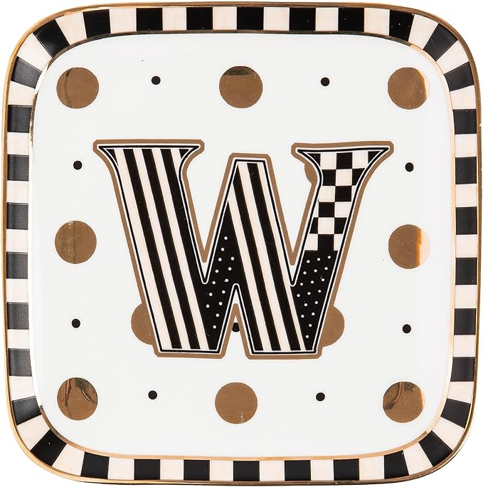 MACKENZIE-CHILDS Monogram Dish, Decorative Ceramic Letter Plate, 5 3/4" Square, W