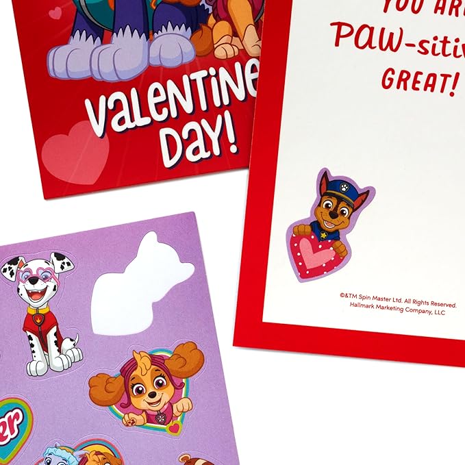 Hallmark Paw Patrol Valentine's Day Cards With Stickers, Kids Assorted (Pack of 24 Cards with Envelopes)