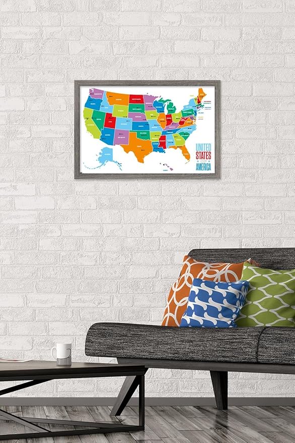 Trends International Map - United States Of America 2022 Wall Poster, 14.725" x 22.375", Barnwood Framed Version