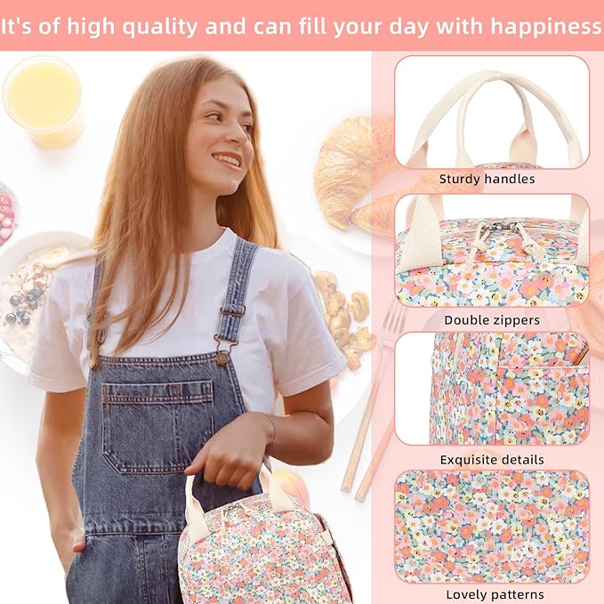 LEDAOU Lunch Box for Women Insulated Lunch Bag Corduroy Lunch Tote Bags Leakproof Cooler Lunch Case for Travel Work Picnic