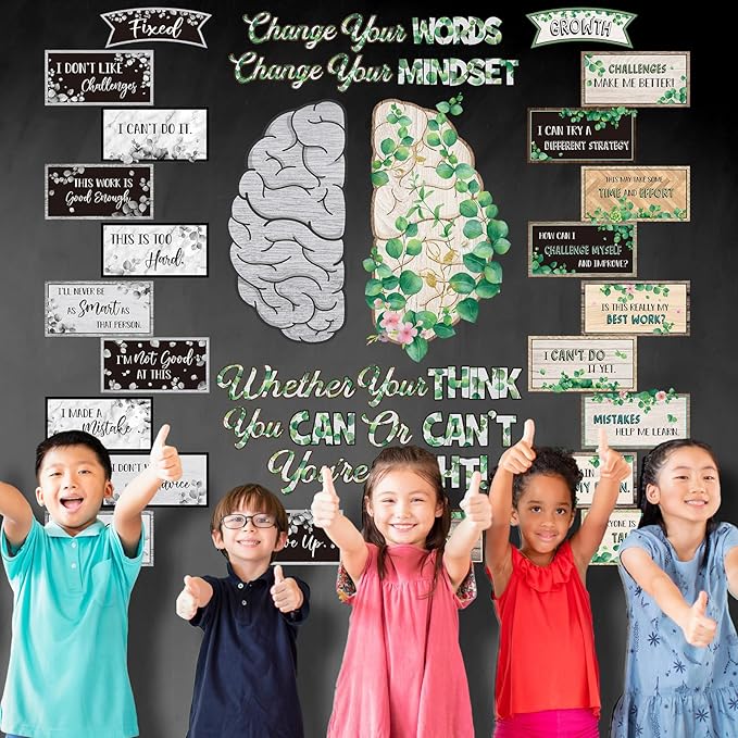 Tenare Mindset Posters Bulletin Board Set Motivational Change Your Mindset Posters Positive Sayings Inspirational Classroom Decoration for Teacher Students School(Vintage)