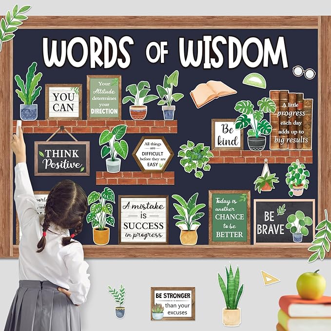 57 Pcs Plant Bulletin Board Set Inspirational Flower Bulletin Board Decoration Positive Cutout Classroom Decoration for School Office Home Teacher Classroom Wall Supplies