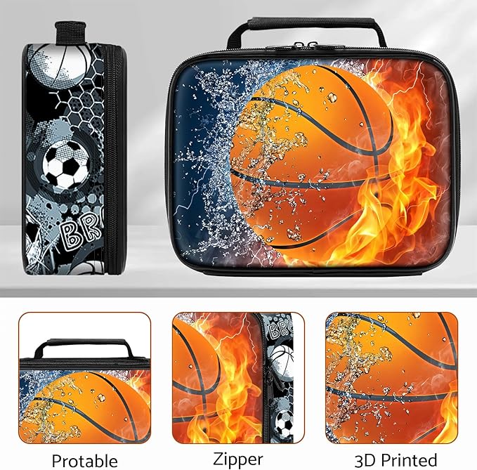 Basketball Rolling Backpack for Boys - 3PCS Boys Rolling Backpack with Lunch Box Set for Kids Children Teens Elementary Middle School,Sport Roller Bookbag with Wheels for Age 6-18