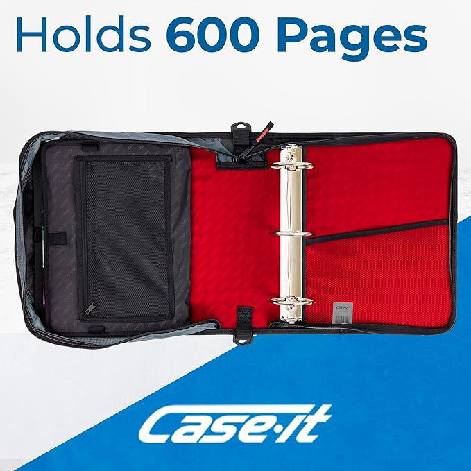 Case-it Mighty Zip Tab School Zipper Binder | 3-Inch O-Rings, 600-Sheet Capacity, 5-Subject Expanding File Folder, Multiple Pockets & Storage Organizer, Shoulder Strap | D-146 Fire Engine Red | 6 Pack