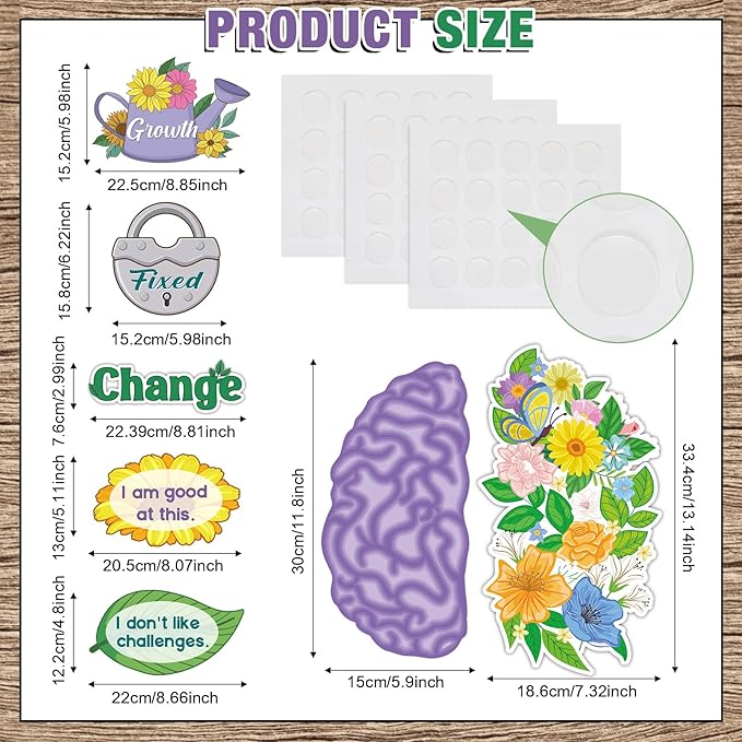 Tenare Mindset Posters Bulletin Board Set Motivational Change Your Mindset Posters Positive Sayings Inspirational Classroom Decoration for Teacher Students School(Flowers)