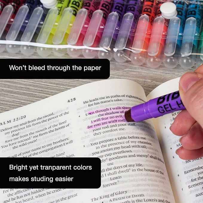 U.S. Office Supply Bible Safe Highlighter Set of 16, 2 Sets of 8 Bright Flouresent Colors, Dry Bible Highlighters No Bleed, Fade or Smear, Safe Gel Markers, Accessories, Study Guide