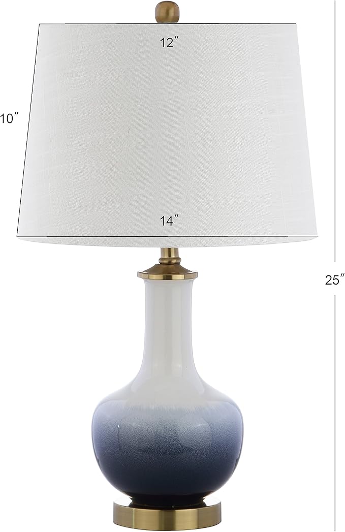 JONATHAN Y JYL3019A Gradient 25" Ceramic/Brass LED Table Lamp Contemporary Traditional Bedside Desk Nightstand Lamp for Bedroom Living Room Office College Bookcase LED Bulb Included, White/Navy