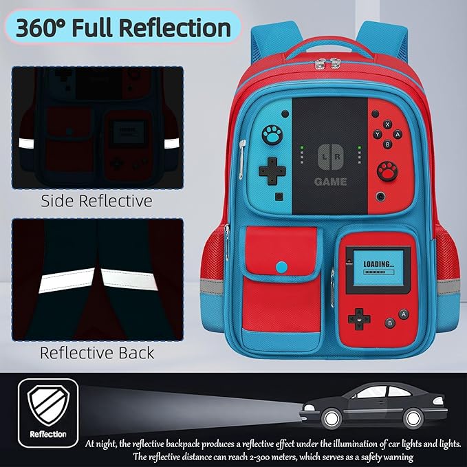 School Backpack for Boys - Gamer Boys Backpack for Kids Children Elementary Middle School - Students Bag for Ages 6-18,17″ Video Game Bookbag Travel Back Pack