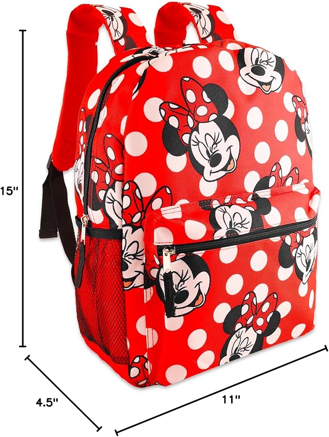 Disney Minnie Mouse Large Travel Backpack & Lunch Bag For Girls Set - Bundle with Polka Dot Minnie Travel Backpack, Minnie Lunch Bag & More | Minnie Travel Set For Kids
