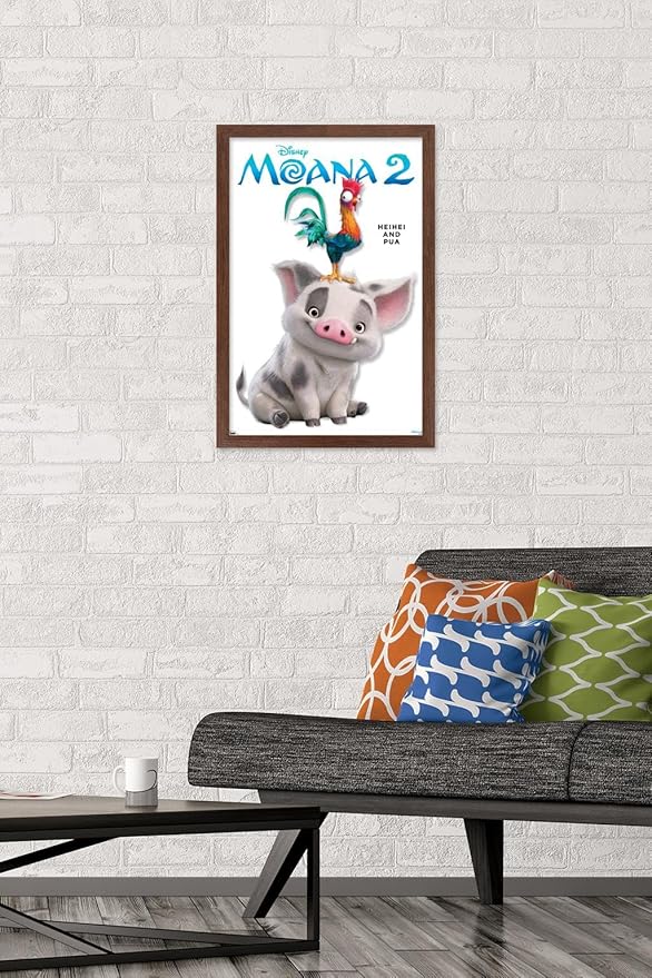 Disney Moana 2 - Heihei and Pua Feature Series Wall Poster, 22.4L" x 14.7W", Mahogany Framed Version