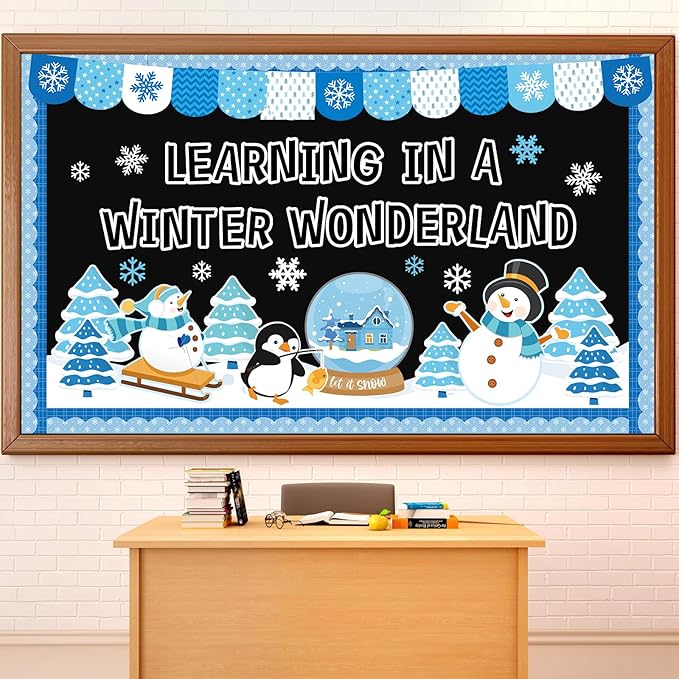 Winter Wonderland Bulletin Board Set Snowflakes Snowman Bulletin Board Decoration Paper Cutouts Decor Learning in A Winter Wonderland Penguin Tree for Holiday Classroom Home Chalkboard Wall Decor