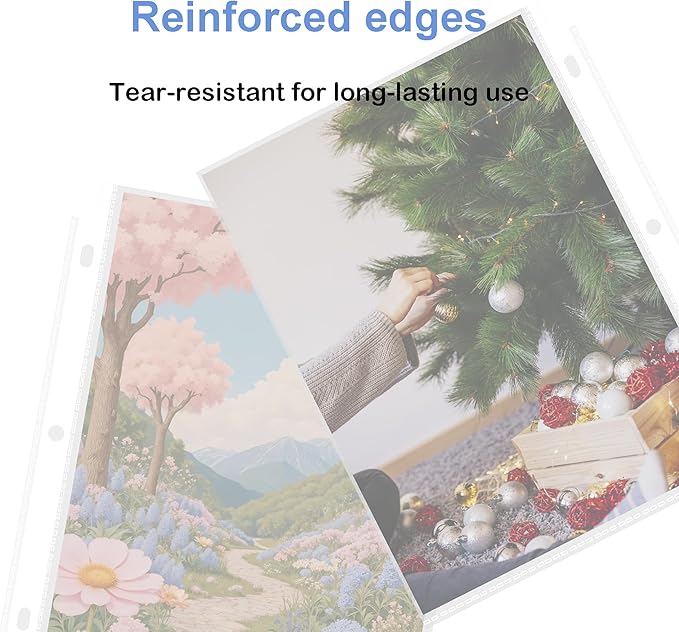 Seashell 100 Pack Clear Sheet Protectors 8.5 x 11 Inch, Page Protector for 3 Ring Binder, Top Loading Plastic Sleeves with Reinforced 3 Holes, Letter Size for School and Office Use