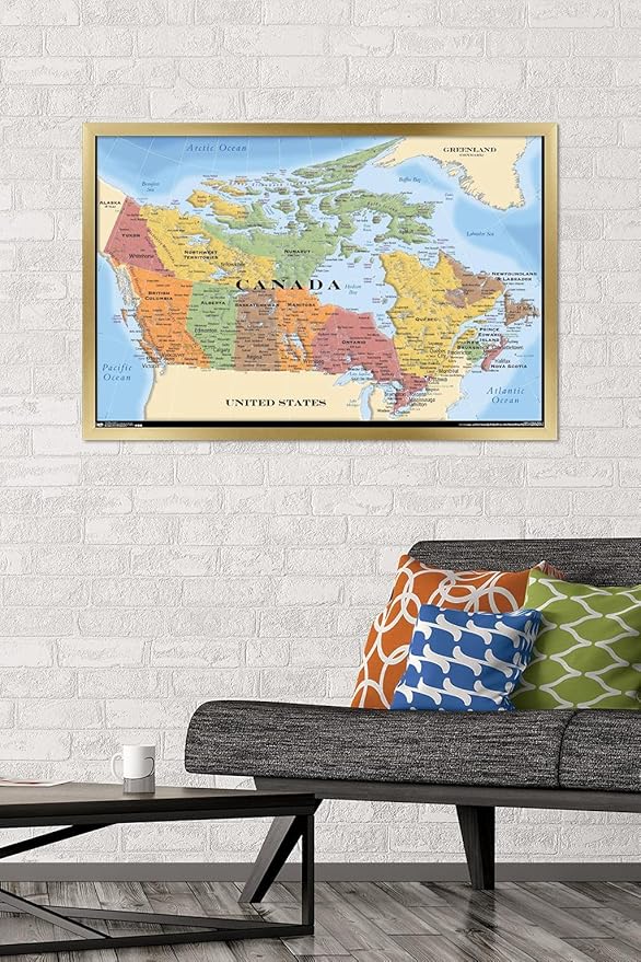 Map - Canada Wall Poster, 34L" x 22.4W", Gold Framed Version